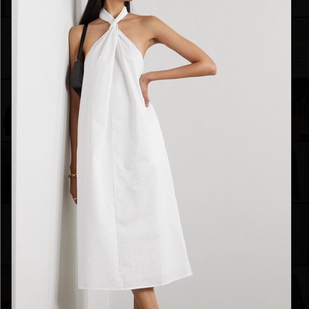 Anine Bing White Twisted Cotton Midi Cosette Dress